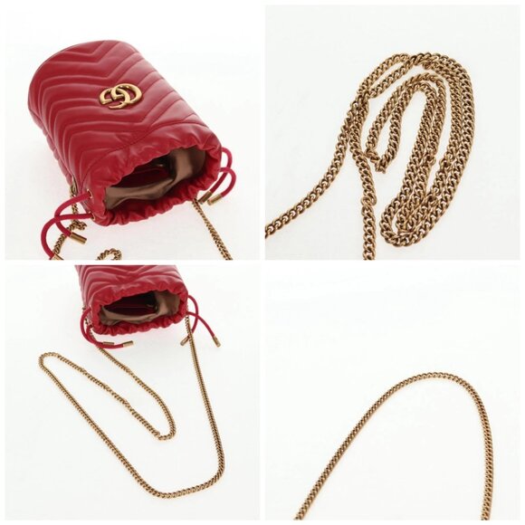 GUCCI Chain Shoulder Bag Leather Red Gold 575163 Auth 135268M - Picture 15 of 16